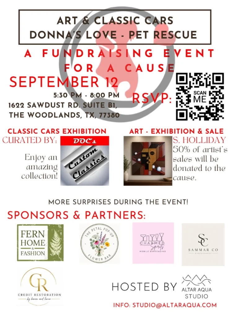 Art, Classic Cars & Donna’s Love Pet Rescue. Altar Aqua Studio